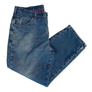 Vintage LL Bean 40x30 Flannel Lined Jeans Blue Denim USA Worn Red Plaid Winter